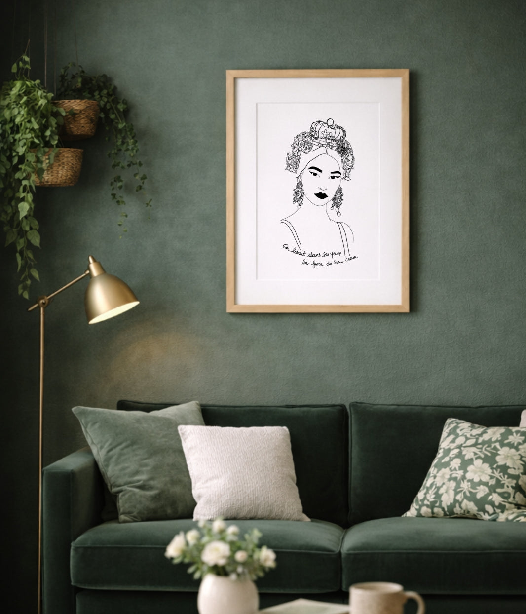 On voit ici une affiche de la marque Leonor Roversi, mise en situation dans un intérieur chaleureux. Cette scène illustre l’univers de la marque, engagée et éco-responsable, et montre comment ses créations s’intègrent naturellement dans un décor du quotidien.