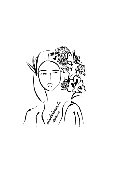 Illustration inspirée de la peintre impressionniste Mary Cassatt représentant une femme au regard serein entourée de fleurs dans les cheveux accompagnée de l'inscription "Absolumente única". Modèle Unica, conçu à Lyon par la marque éthique Leonor Roversi.