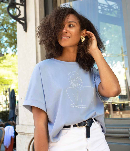 T-shirt Thémis Bleu, Coton Bio - Leonor Roversi