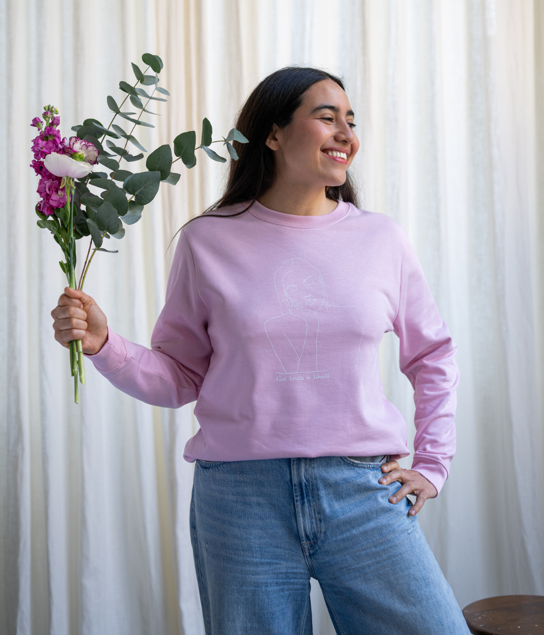 Sweat Thémis rose, Coton Bio - Leonor Roversi