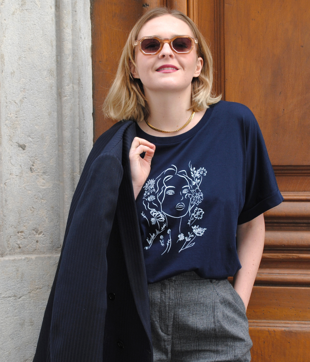 T-shirt Aurora Bleu, Coton Bio - Leonor Roversi