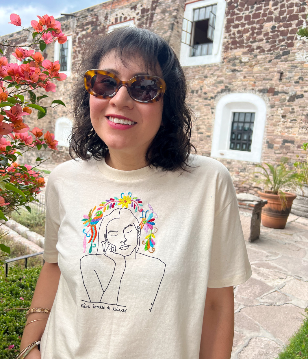 Collab Mexique T-shirt Thémis Écru , Coton Bio - Leonor Roversi