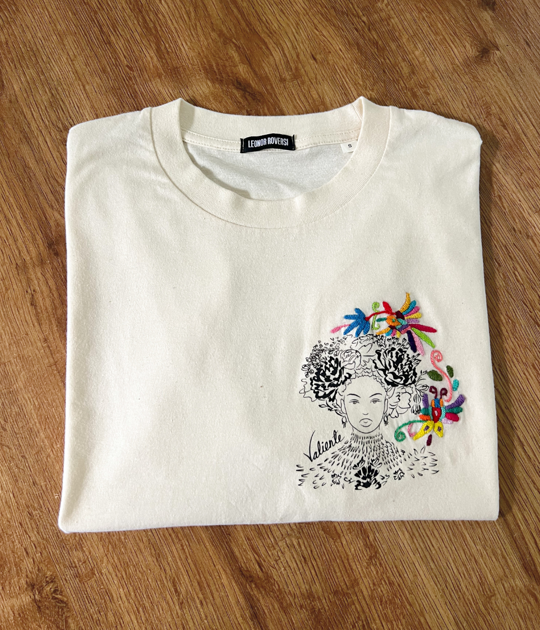 Collab Mexique T-shirt Valiente Écru, Coton Bio - Leonor Roversi