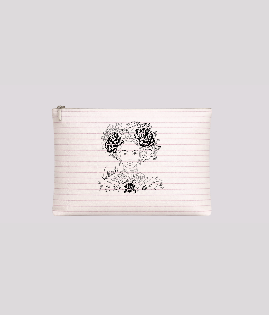 Petite Pochette Valiente écru à rayures roses, coton bio - Leonor Roversi