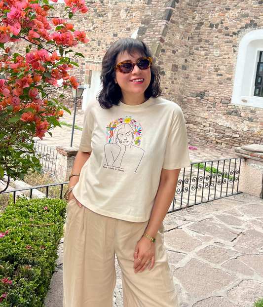 Collab Mexique T-shirt Thémis Écru , Coton Bio - Leonor Roversi