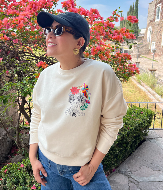 Collab Mexique Sweat Valiente Écru, Coton Bio - Leonor Roversi
