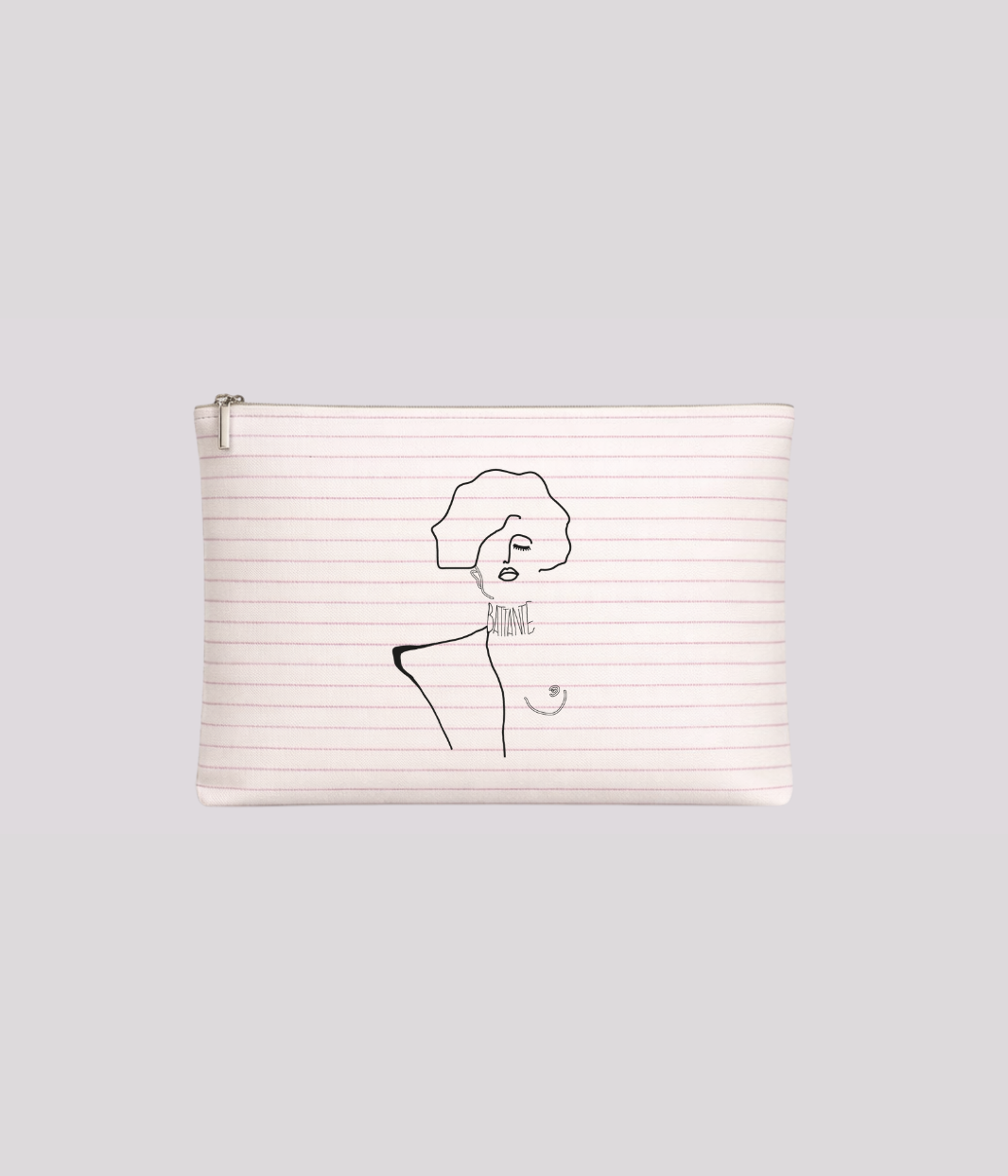 Petite Pochette Klimt écru à rayures roses, coton bio - Leonor Roversi