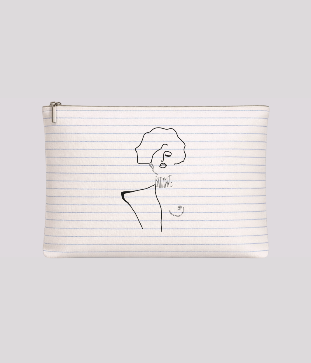 Moyenne Pochette Klimt écru à rayures grises, coton bio - Leonor Roversi