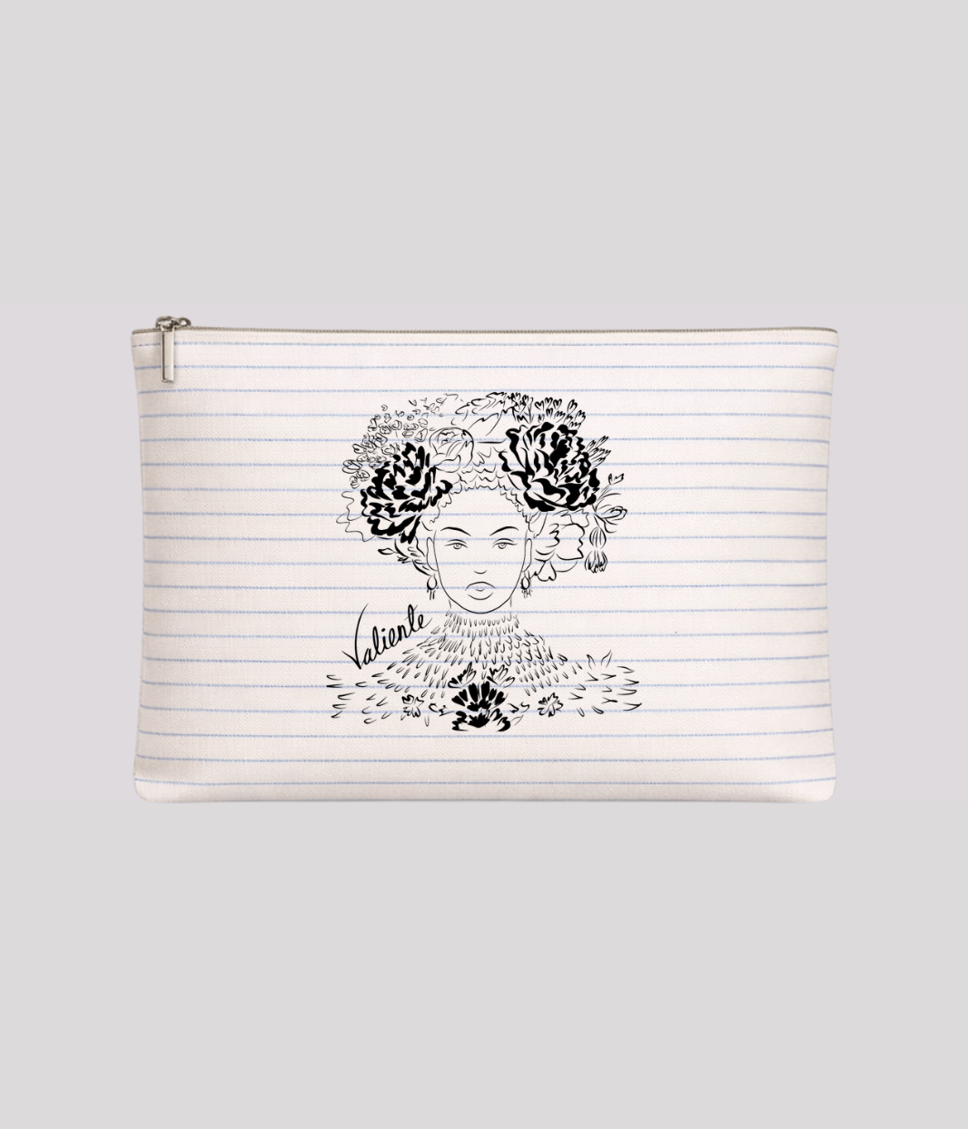 Moyenne Pochette Valiente écru à rayures grises, coton bio - Leonor Roversi