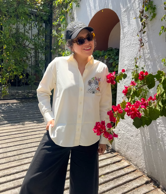 Collab Mexique Chemise Valiente Écru, Coton Bio - Leonor Roversi
