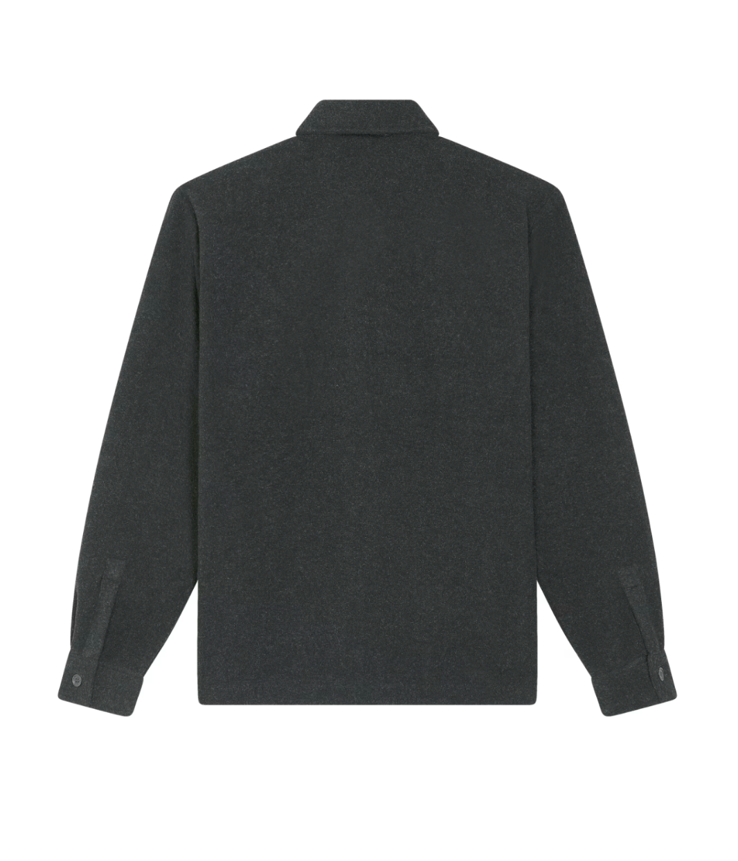 Veste ALMA LIBRE Leonor Roverssi en polyester recyclé certifié GOTS et FairWear, coupe droite gris foncé, portée par une femme confiante. Vêtement éthique brodé à Lyon, inspiré de la liberté intérieure et de la résilience féminine.