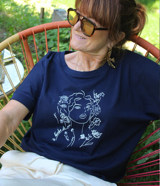 T-shirt Aurora Bleu, Coton Bio - Leonor Roversi