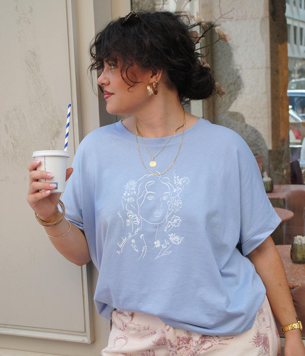 T-shirt Aurora Bleu Clair, Coton Bio - Leonor Roversi