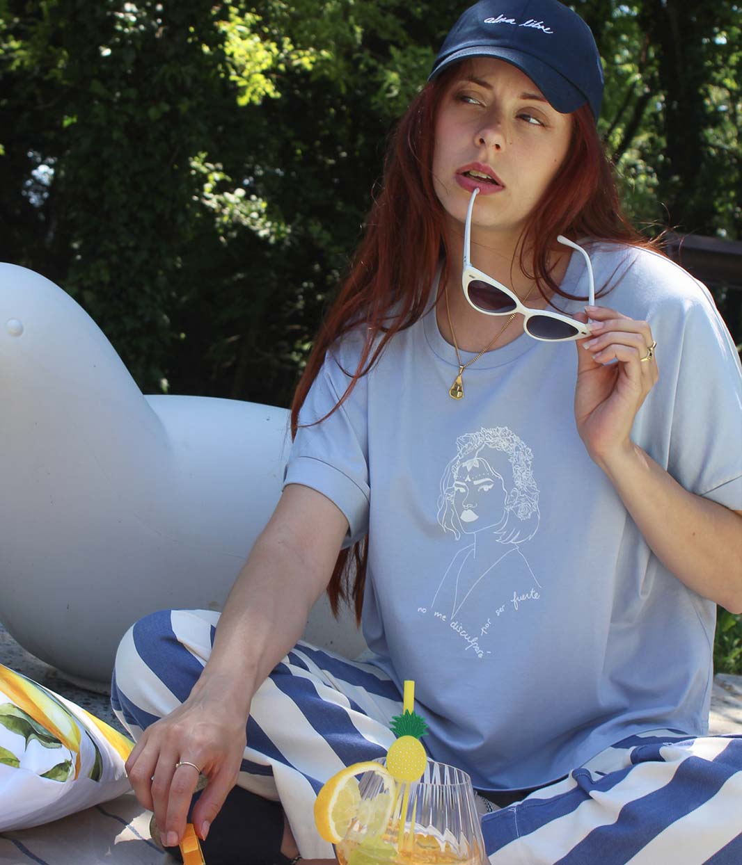 T-shirt Lupita Bleu, Coton Bio - Leonor Roversi