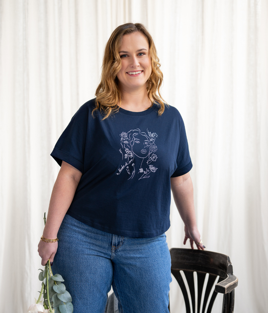 T-shirt Aurora Bleu, Coton Bio - Leonor Roversi