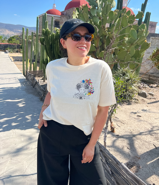 Collab Mexique T-shirt Valiente Écru, Coton Bio - Leonor Roversi