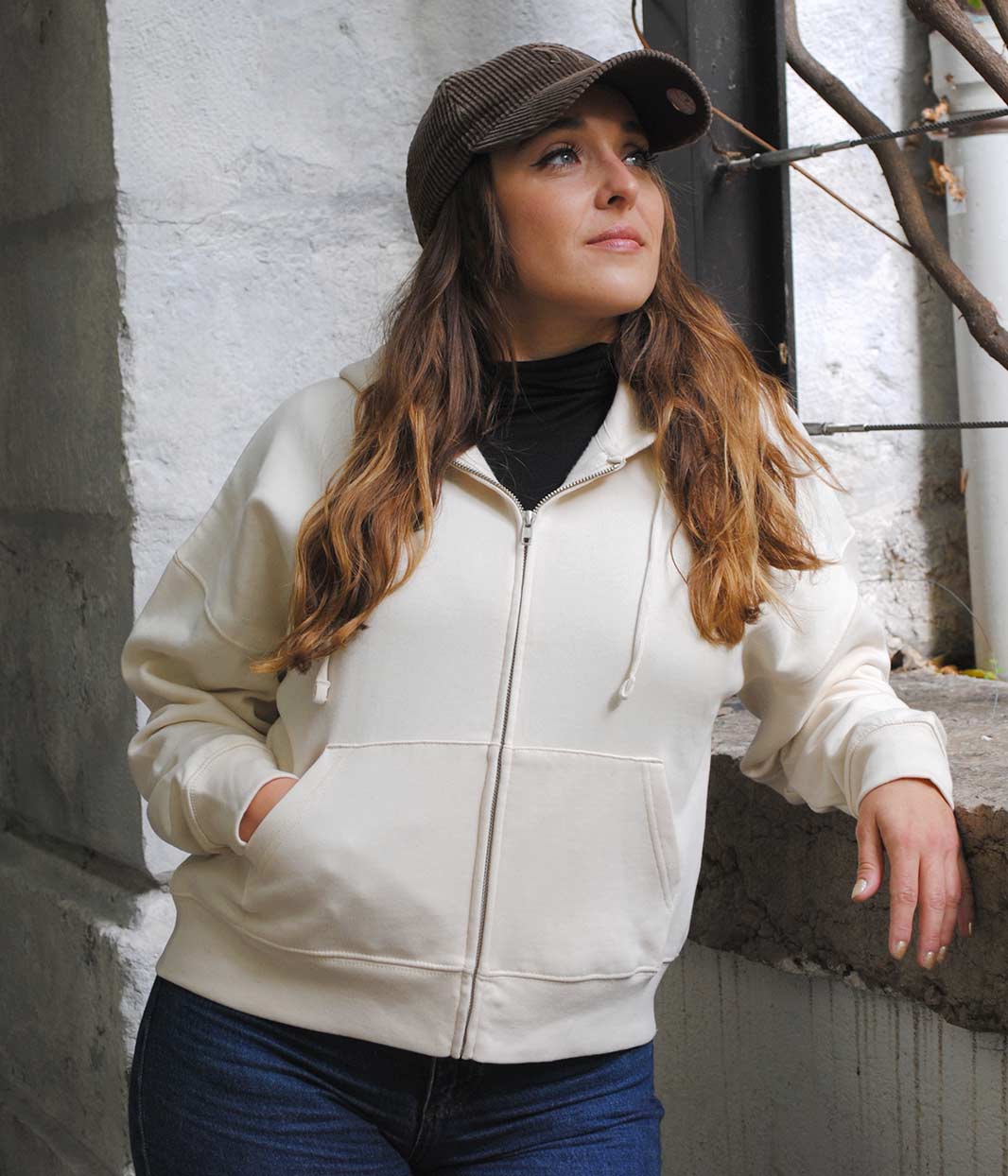 Sweat Zippé Aurora Écru, Coton bio