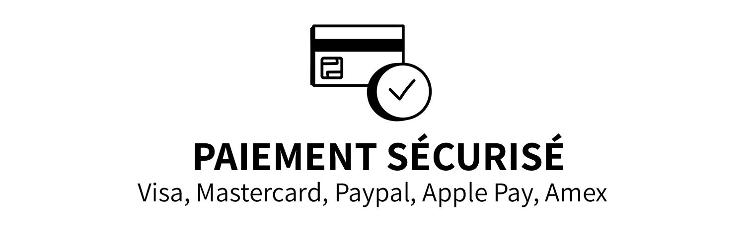 Logo d'une carte de crédit avec une flèche entourée accompagnée de l'inscription "Paiement sécurisé" pour le site internet de la marque lyonnaise et éthique Leonor Roversi.