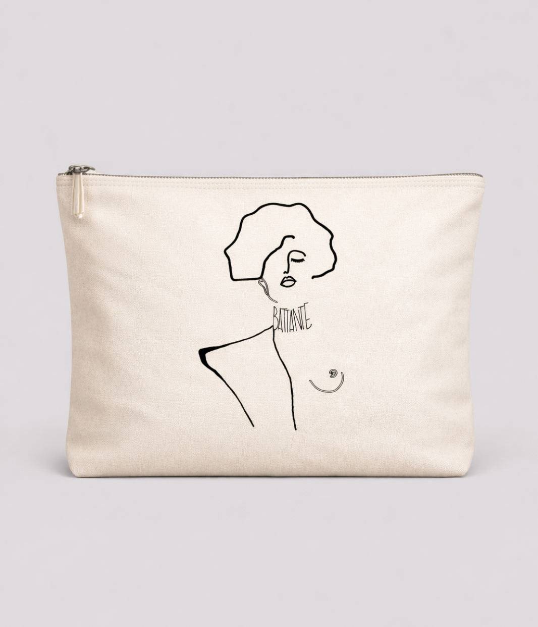 Pochette Leonor Roversi, marque engagée et éco-responsable, en coton bio certifié GOTS, format 23 x 22,5 x 11 cm avec fermeture zippée
