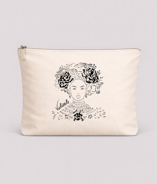 Pochette Leonor Roversi, marque engagée et éco-responsable, en coton bio certifié GOTS, format 23 x 22,5 x 11 cm avec fermeture zippée
