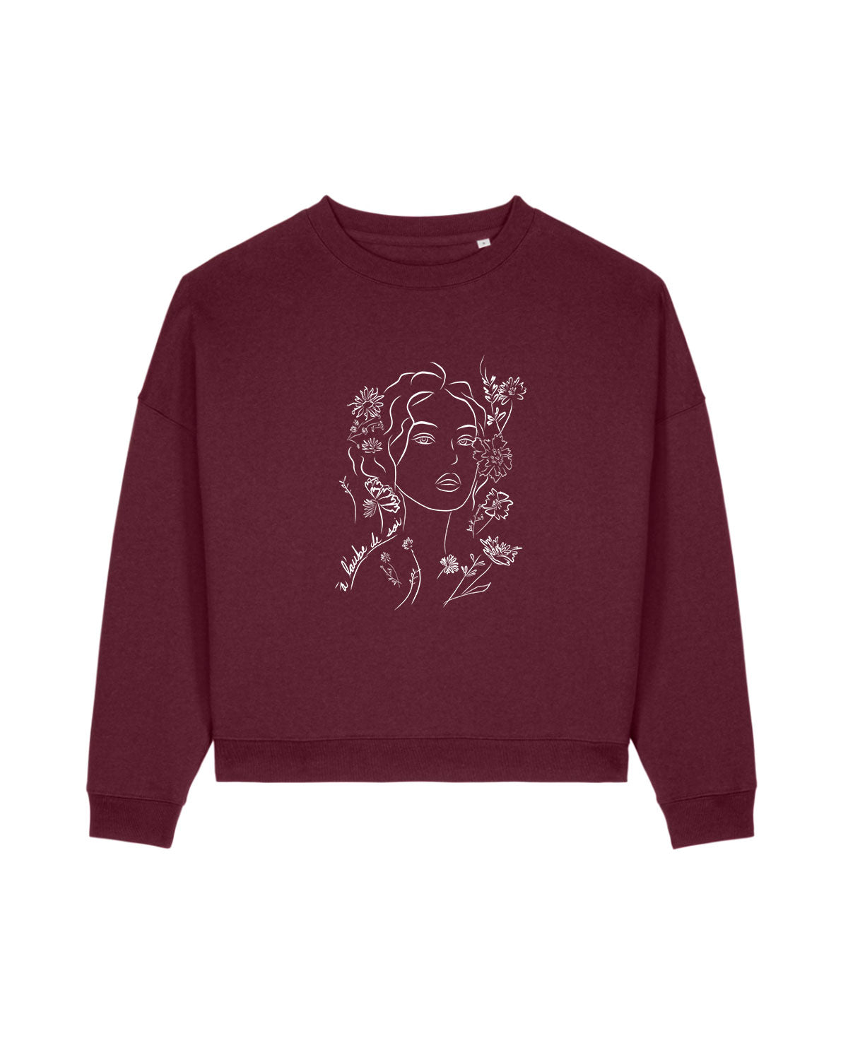 Pull Aurora prune LEONOR ROVERSI présenté à plat, un sweat doux et élégant en coton bio et Tencel, dans une teinte prune raffinée.