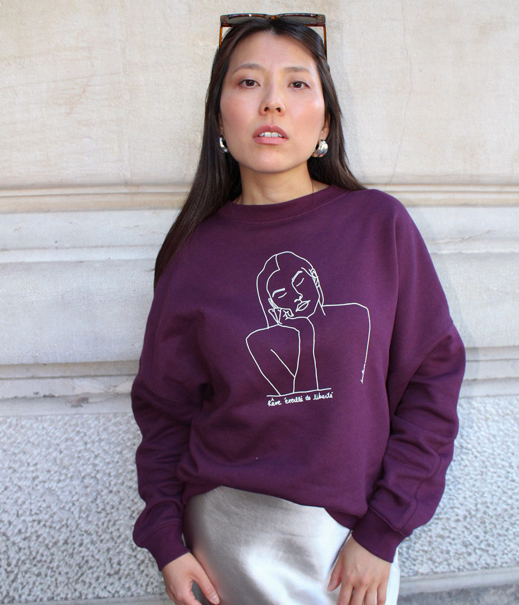 Sweat Thémis Prune, Coton Bio