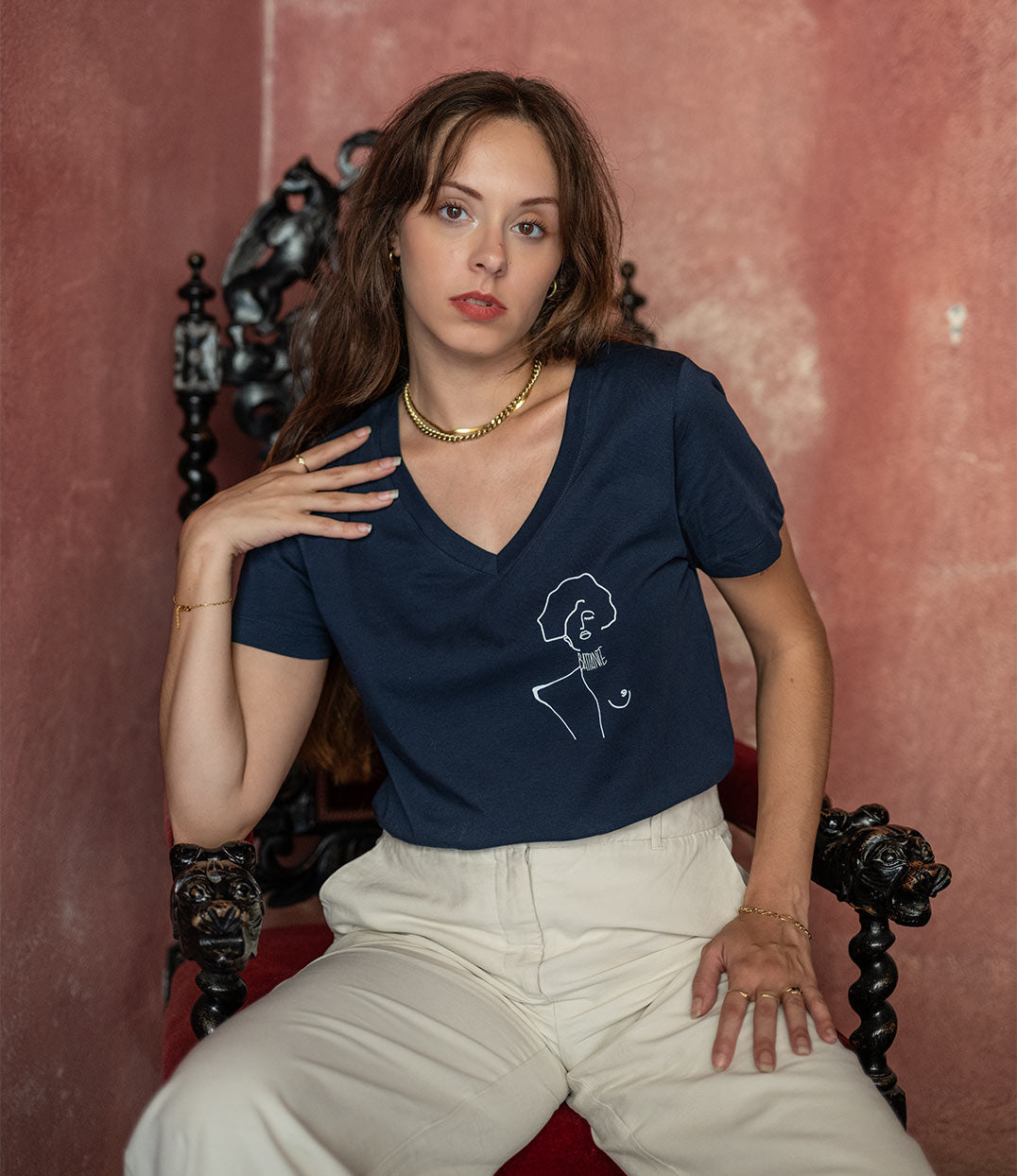 T-shirt Klimt Bleu Marine, Coton Bio - Leonor Roversi