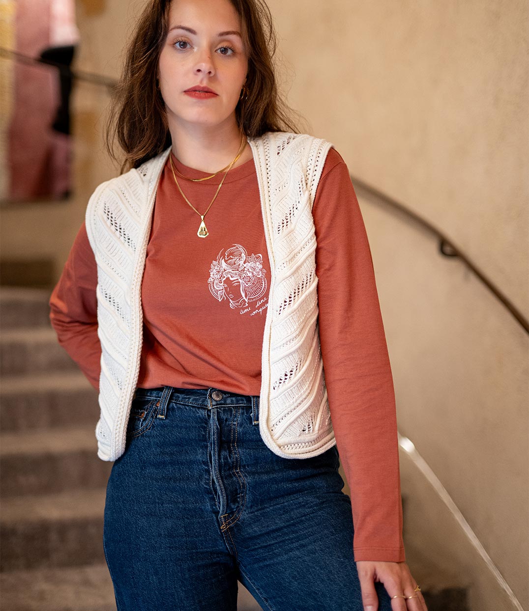 T-shirt manches longues Gozen Terra Cotta, Coton Bio - Leonor Roversi