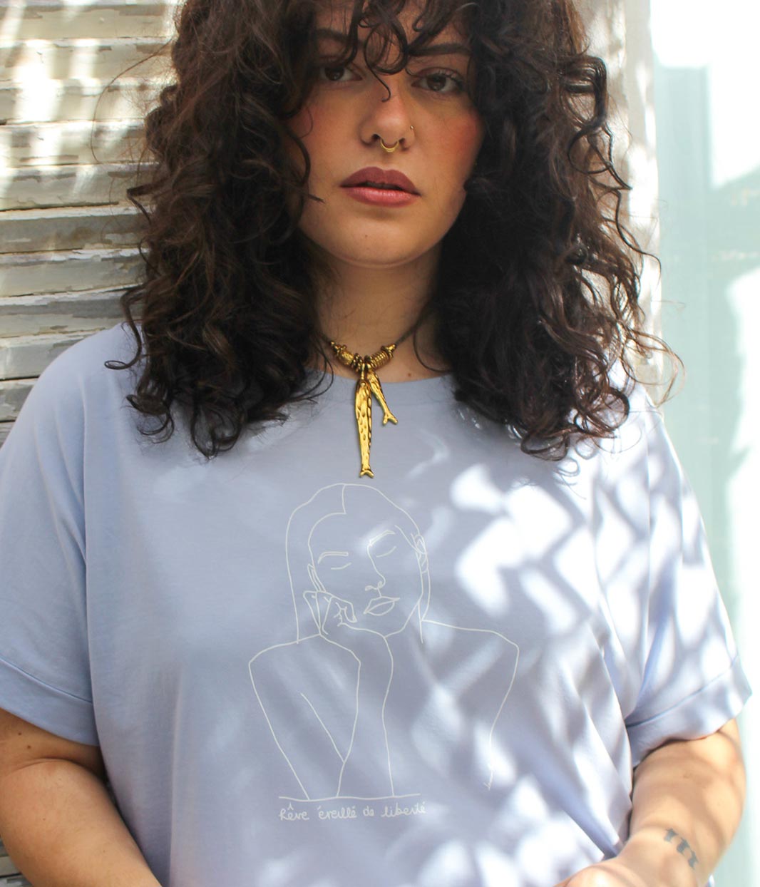 T-shirt Thémis Bleu Clair, Coton Bio - Leonor Roversi