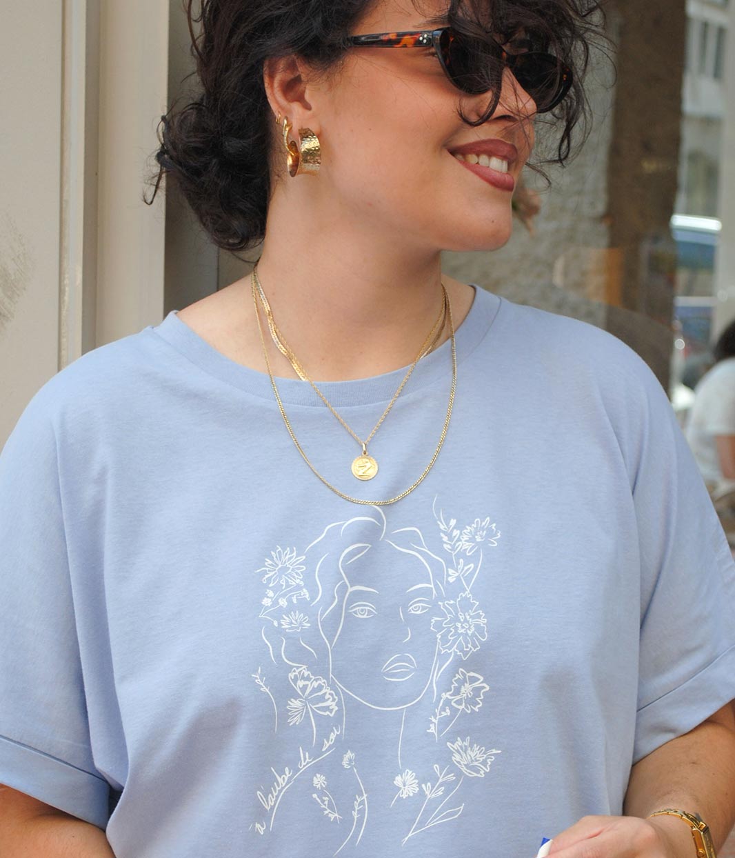 T-shirt Aurora Bleu Clair, Coton Bio - Leonor Roversi