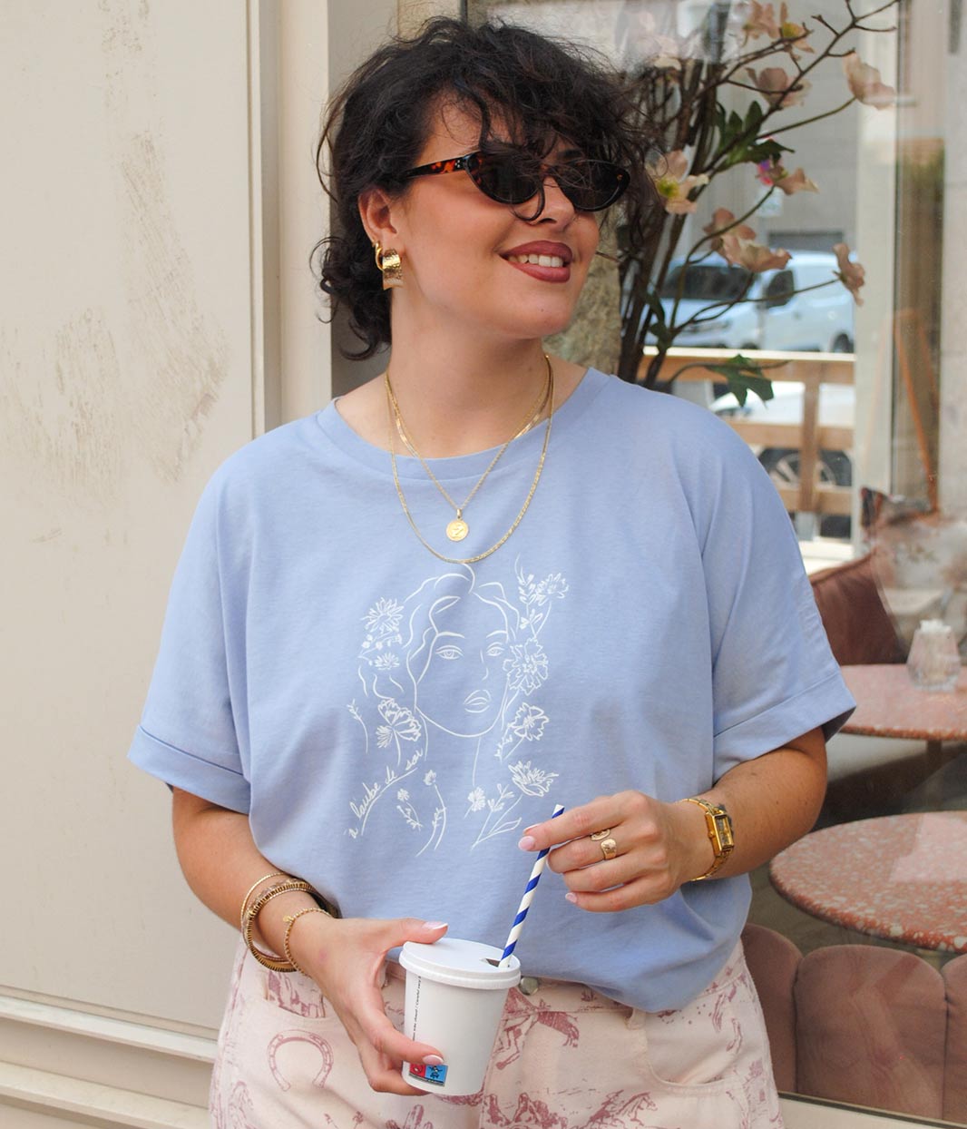 T-shirt Aurora Bleu Clair, Coton Bio - Leonor Roversi