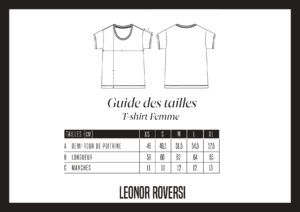 Guide de tailles du t-shirt femme chiller Leonor Roversi