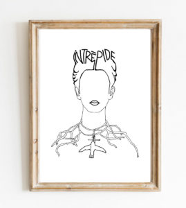 Image d'un cadre en bois avec une affiche A4 d’un visuel inspiré d’un tableau de Frida Kahlo