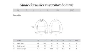 Guide des tailles sweat homme equality