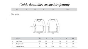 Guide des tailles sweatshirt femme abracito