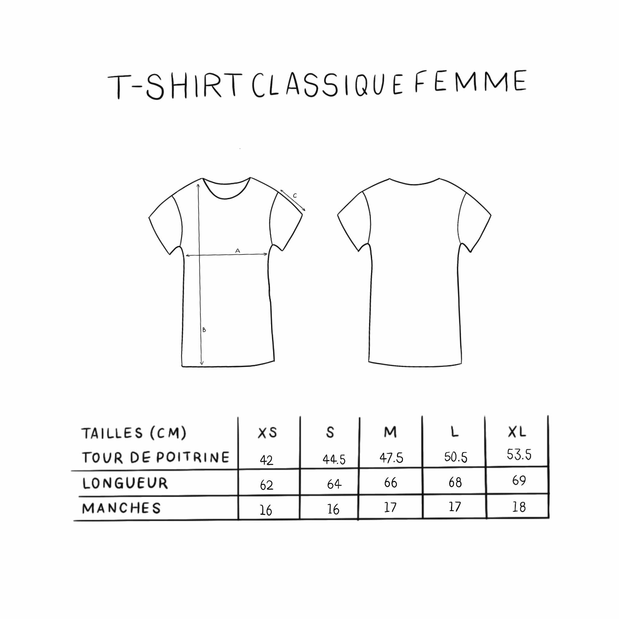 guide de taille t-shirt classique femme