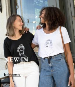 Deux femmes portant un t-shirt de la collection reines de la marque lyonnaise féministe éthique et éco-responsable Leonor roversi